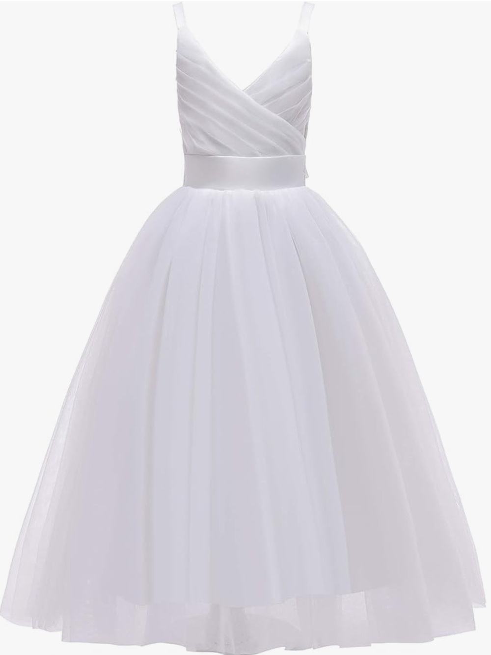 Classic White Tulle V-Neck Flower Girl Dress